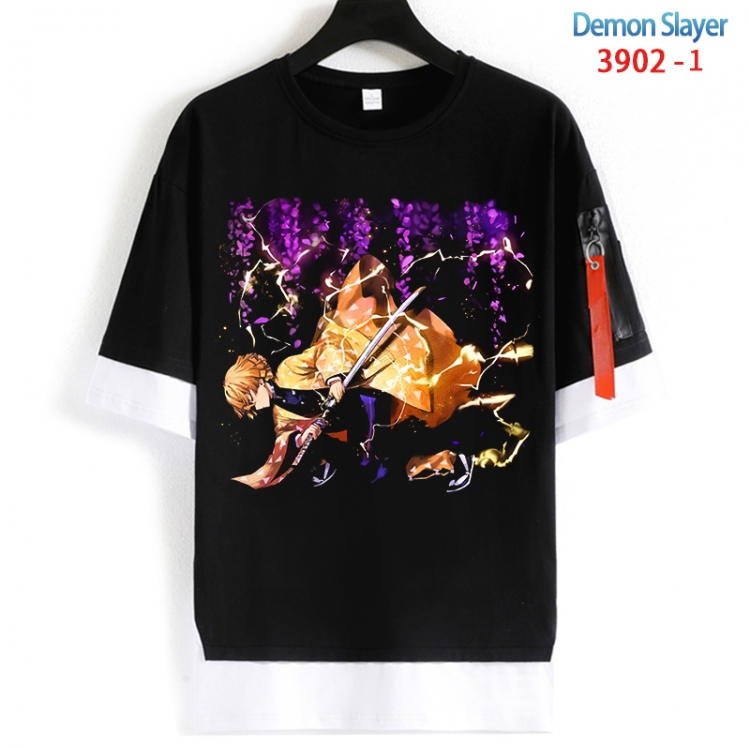 Demon Slayer Kimets Cotton Crew Neck Fake Two-Piece Short Sleeve T-Shirt from S to 4XL HM-3902-1