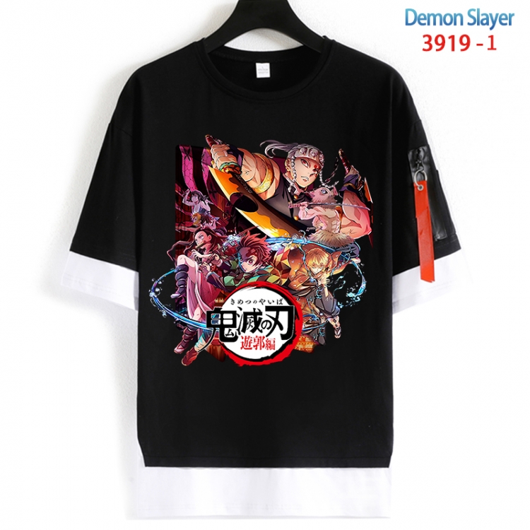 Demon Slayer Kimets Cotton Crew Neck Fake Two-Piece Short Sleeve T-Shirt from S to 4XL  HM-3919-1