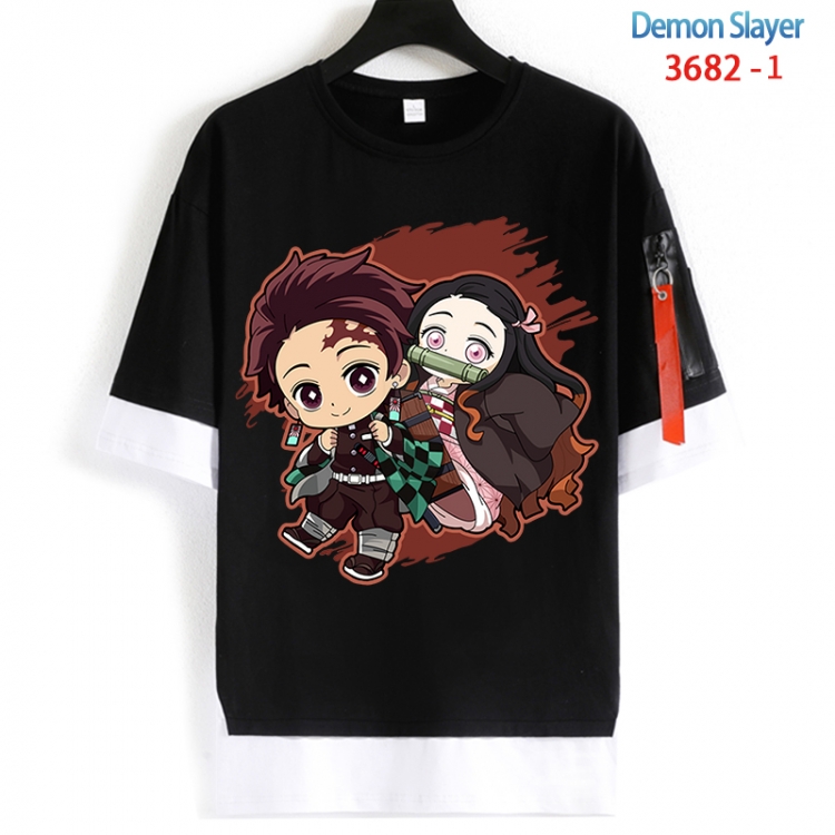 Demon Slayer Kimets Cotton Crew Neck Fake Two-Piece Short Sleeve T-Shirt from S to 4XL  HM-3682-1