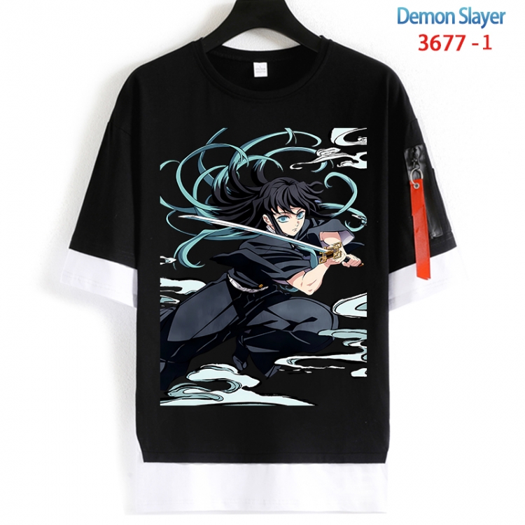 Demon Slayer Kimets Cotton Crew Neck Fake Two-Piece Short Sleeve T-Shirt from S to 4XL HM-3677-1
