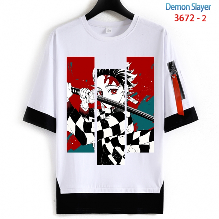 Demon Slayer Kimets Cotton Crew Neck Fake Two-Piece Short Sleeve T-Shirt from S to 4XL HM-3672-2