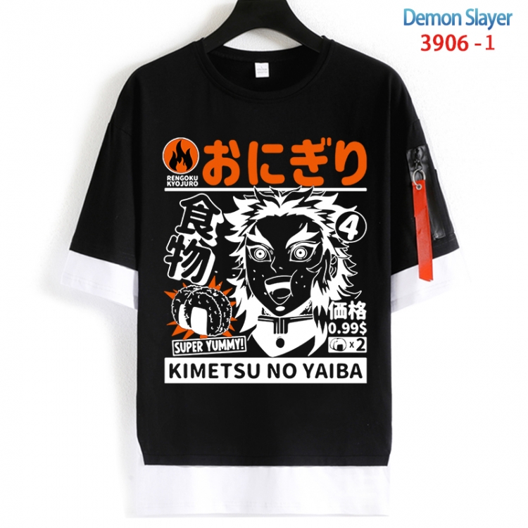 Demon Slayer Kimets Cotton Crew Neck Fake Two-Piece Short Sleeve T-Shirt from S to 4XL HM-3906-1