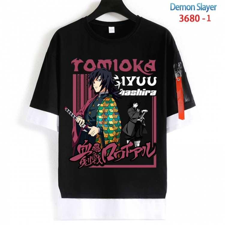 Demon Slayer Kimets Cotton Crew Neck Fake Two-Piece Short Sleeve T-Shirt from S to 4XL  HM-3680-1
