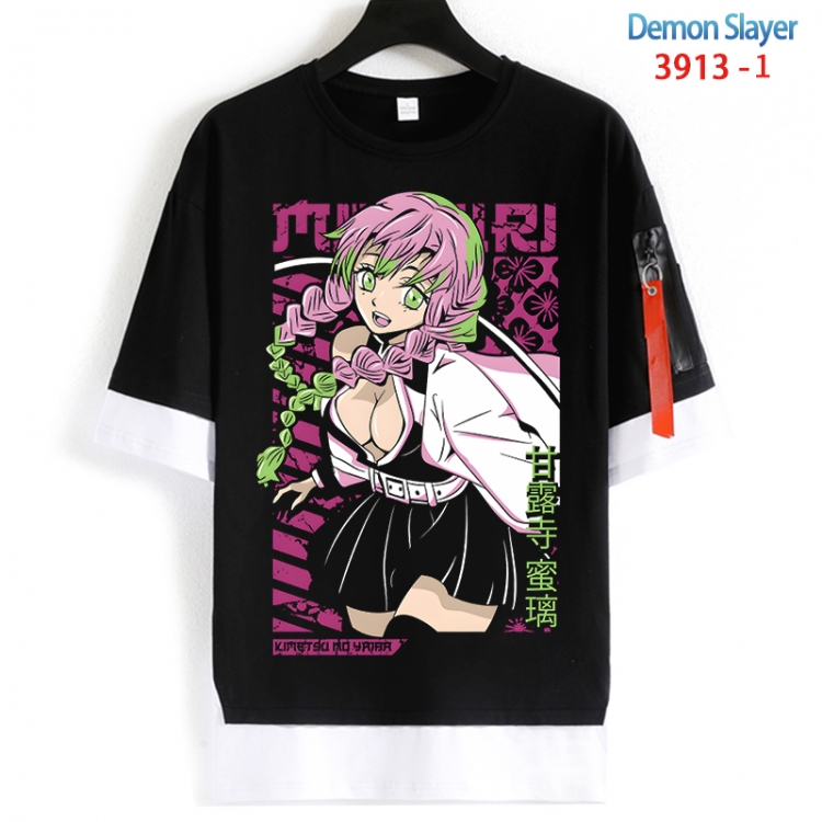 Demon Slayer Kimets Cotton Crew Neck Fake Two-Piece Short Sleeve T-Shirt from S to 4XL HM-3913-1