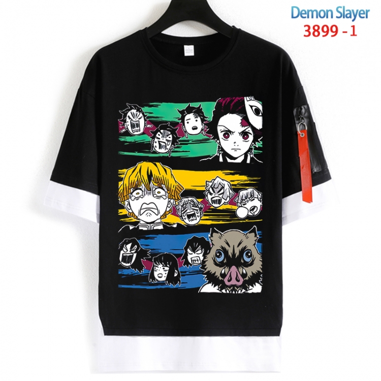 Demon Slayer Kimets Cotton Crew Neck Fake Two-Piece Short Sleeve T-Shirt from S to 4XL HM-3899-1