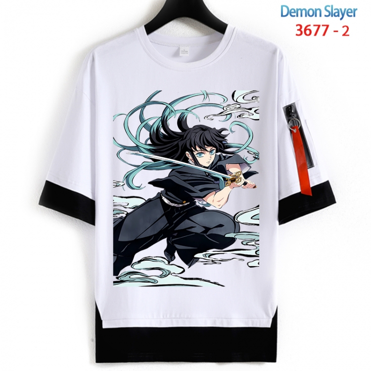 Demon Slayer Kimets Cotton Crew Neck Fake Two-Piece Short Sleeve T-Shirt from S to 4XL HM-3677-2
