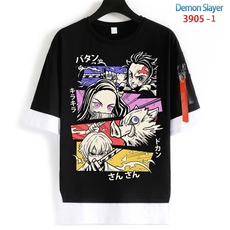 Demon Slayer Kimets Cotton Crew Neck Fake Two-Piece Short Sleeve T-Shirt from S to 4XL  HM-3905-1