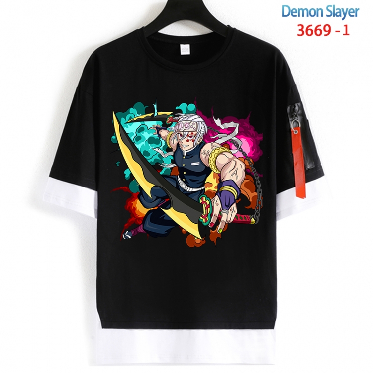 Demon Slayer Kimets Cotton Crew Neck Fake Two-Piece Short Sleeve T-Shirt from S to 4XL HM-3669-1