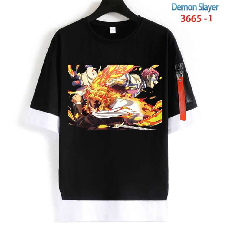 Demon Slayer Kimets Cotton Crew Neck Fake Two-Piece Short Sleeve T-Shirt from S to 4XL  HM-3665-1