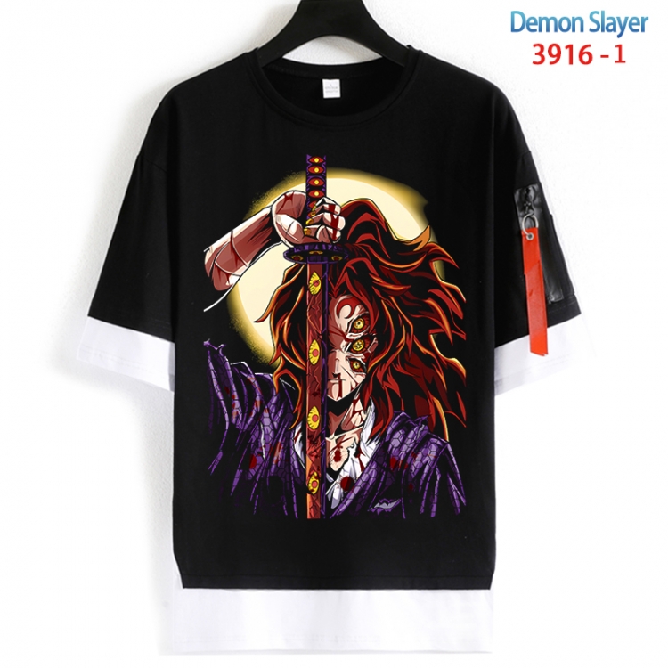 Demon Slayer Kimets Cotton Crew Neck Fake Two-Piece Short Sleeve T-Shirt from S to 4XL HM-3916-1