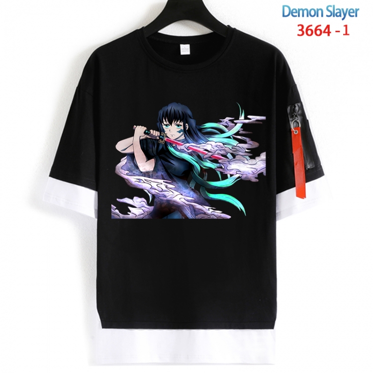 Demon Slayer Kimets Cotton Crew Neck Fake Two-Piece Short Sleeve T-Shirt from S to 4XL HM-3664-1