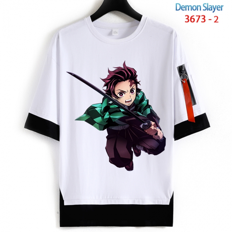 Demon Slayer Kimets Cotton Crew Neck Fake Two-Piece Short Sleeve T-Shirt from S to 4XL HM-3673-2
