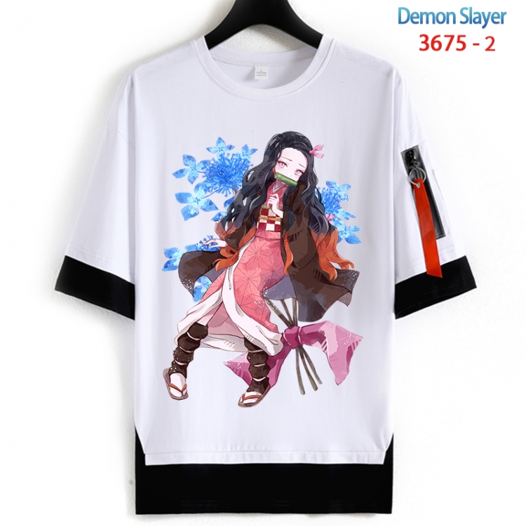 Demon Slayer Kimets Cotton Crew Neck Fake Two-Piece Short Sleeve T-Shirt from S to 4XL HM-3675-2