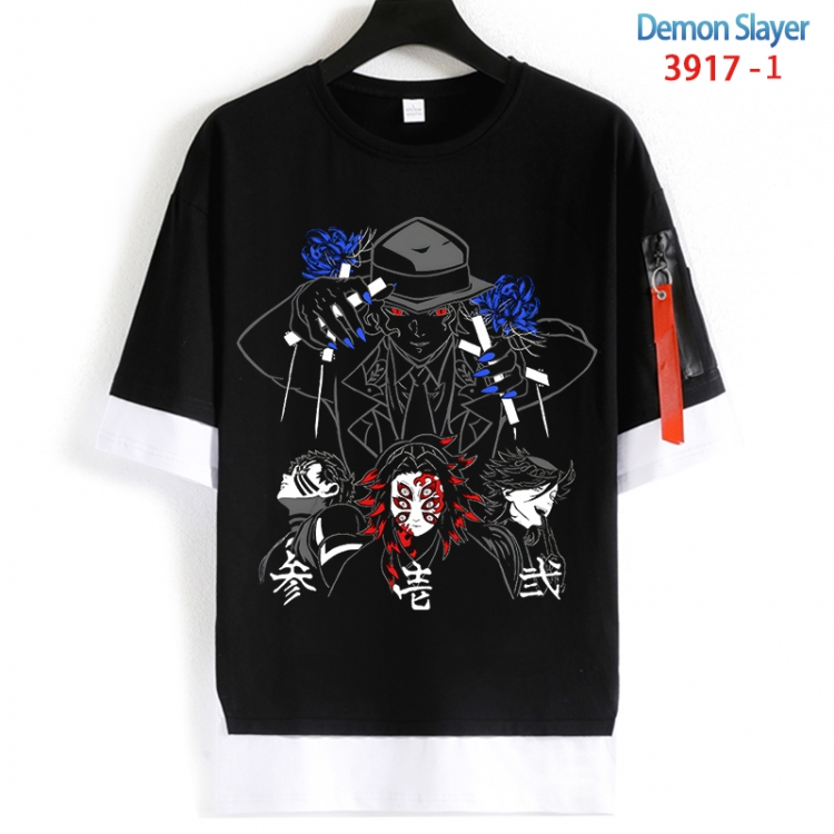 Demon Slayer Kimets Cotton Crew Neck Fake Two-Piece Short Sleeve T-Shirt from S to 4XL  HM-3917-1