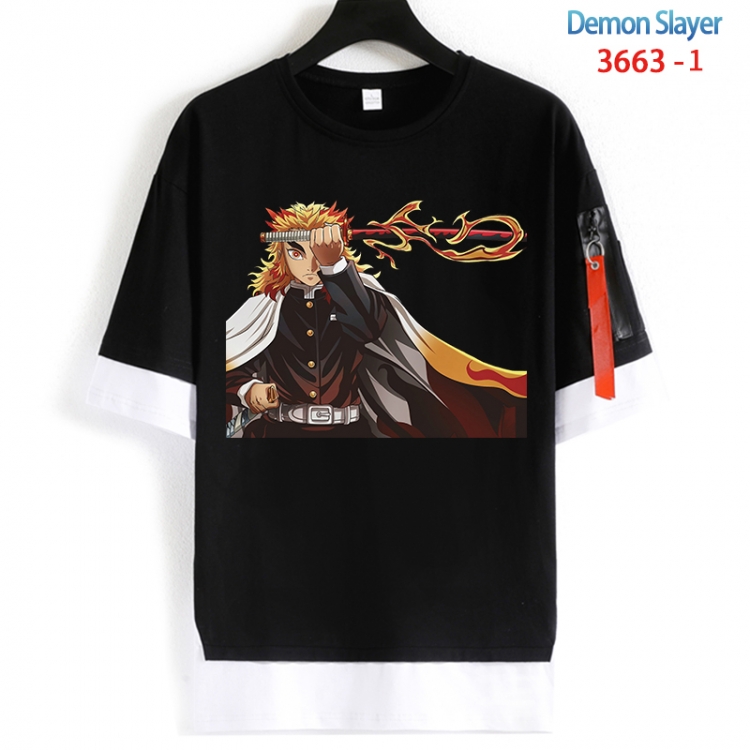 Demon Slayer Kimets Cotton Crew Neck Fake Two-Piece Short Sleeve T-Shirt from S to 4XL  HM-3663-1