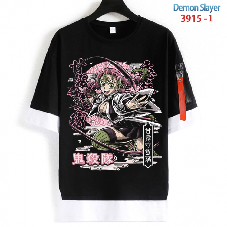 Demon Slayer Kimets Cotton Crew Neck Fake Two-Piece Short Sleeve T-Shirt from S to 4XL HM-3915-1