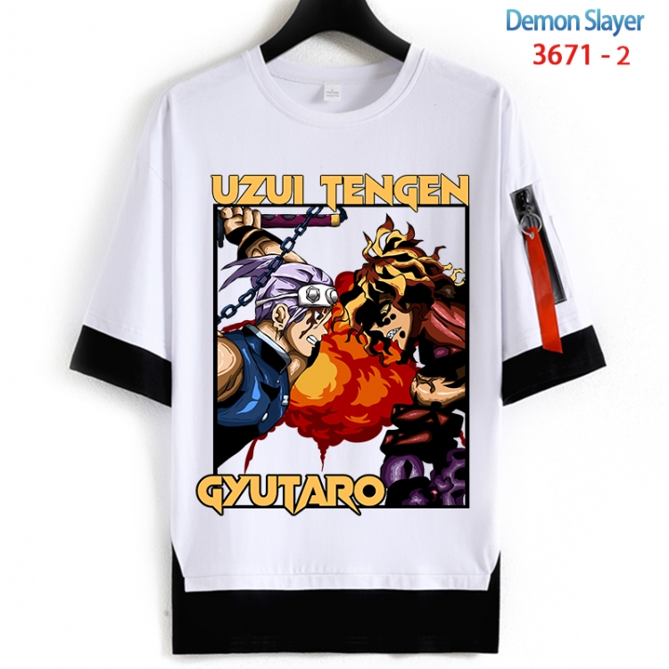 Demon Slayer Kimets Cotton Crew Neck Fake Two-Piece Short Sleeve T-Shirt from S to 4XL  HM-3671-2