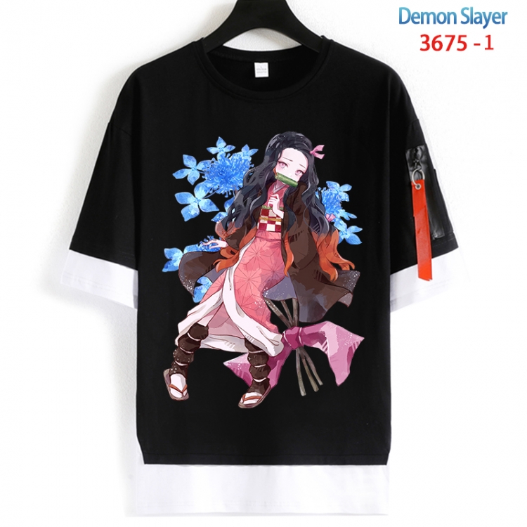 Demon Slayer Kimets Cotton Crew Neck Fake Two-Piece Short Sleeve T-Shirt from S to 4XL  HM-3675-1