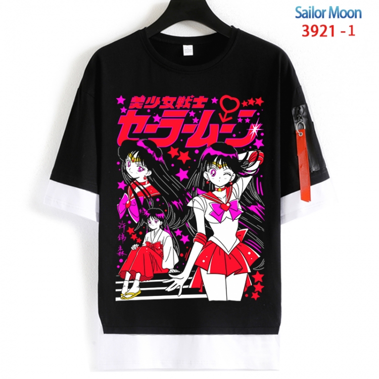 sailormoon Cotton Crew Neck Fake Two-Piece Short Sleeve T-Shirt from S to 4XL HM-3921-1