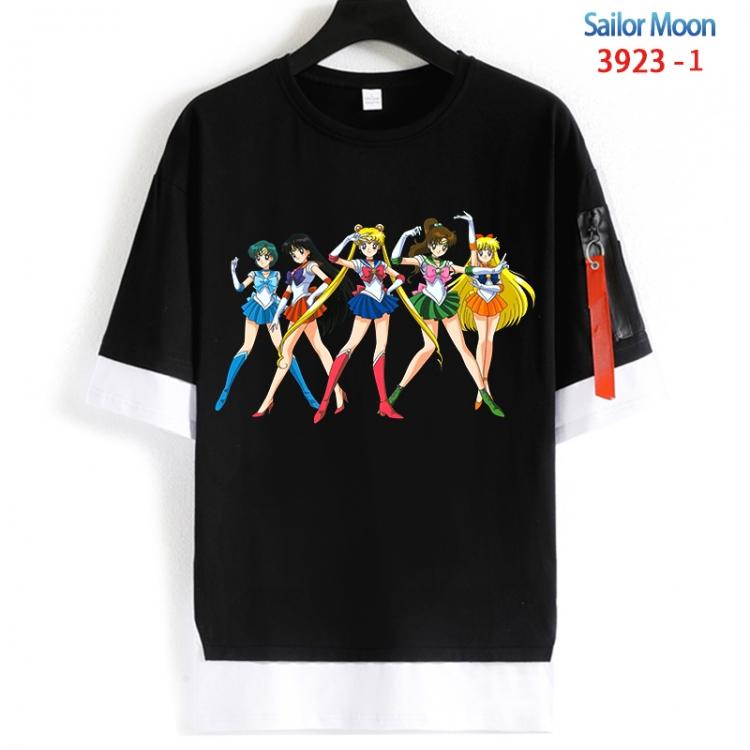 sailormoon Cotton Crew Neck Fake Two-Piece Short Sleeve T-Shirt from S to 4XL HM-3923-1