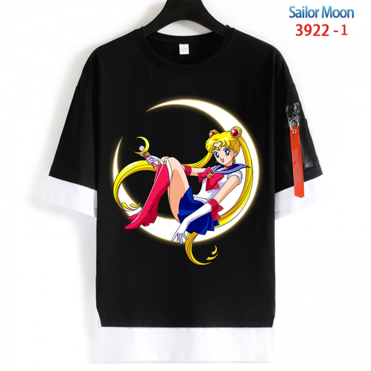 sailormoon Cotton Crew Neck Fake Two-Piece Short Sleeve T-Shirt from S to 4XL HM-3922-1