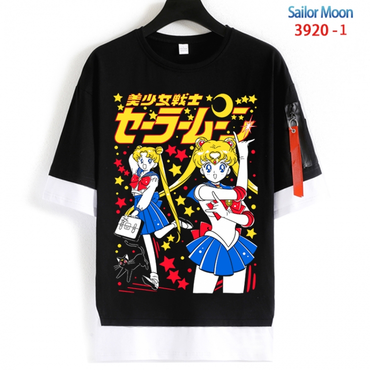 sailormoon Cotton Crew Neck Fake Two-Piece Short Sleeve T-Shirt from S to 4XL HM-3920-1
