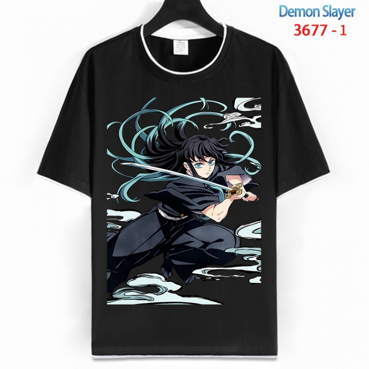 Demon Slayer Kimets Cotton crew neck black and white trim short-sleeved T-shirt from S to 4XL  HM-3677-1