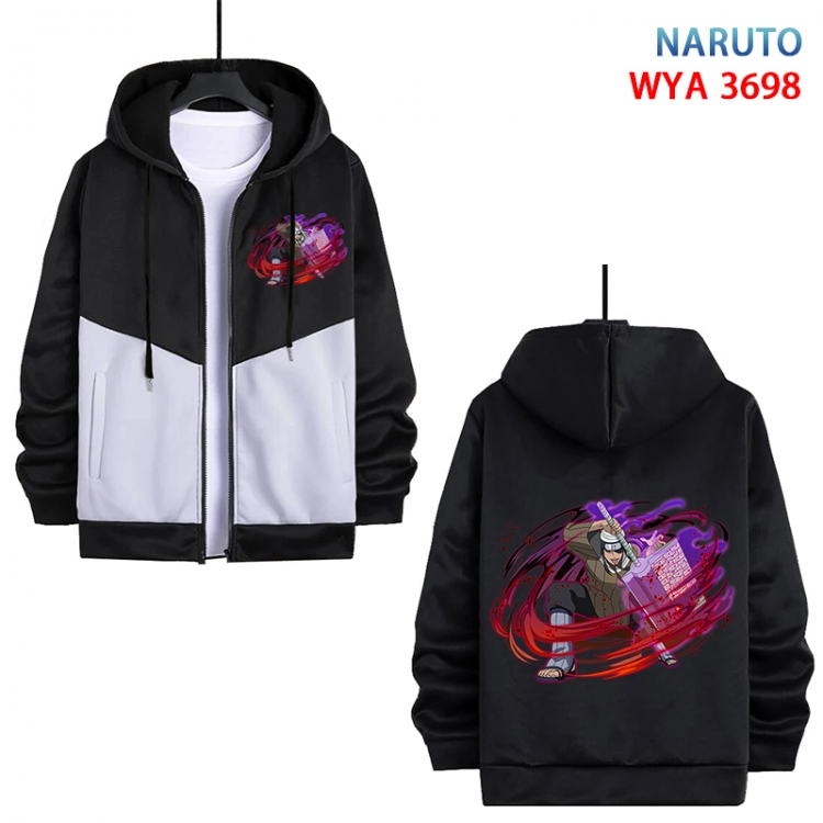 Naruto Anime black and white contrasting pure cotton zipper patch pocket sweater from S to 3XL  WYA-3698-3