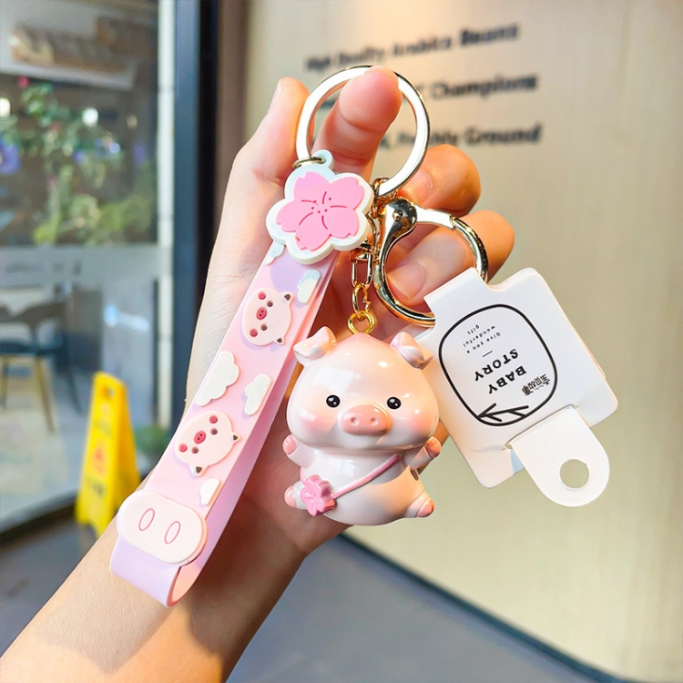 Honey Peach Pig 3D stereosc car keychain bag hanging accessories price for 5 pcs style A