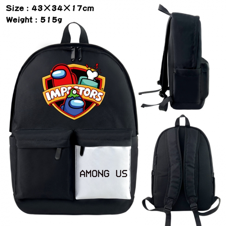 Among-us Anime black and white classic waterproof canvas backpack 43X34X17CM