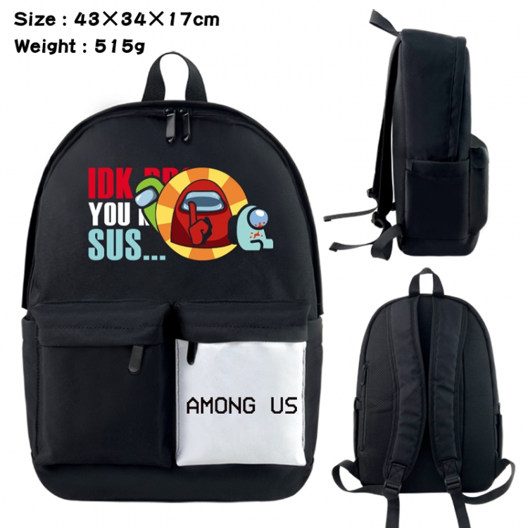 Among-us Anime black and white classic waterproof canvas backpack 43X34X17CM