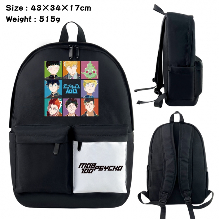 Mob Psycho 100 Anime black and white classic waterproof canvas backpack 43X34X17CM