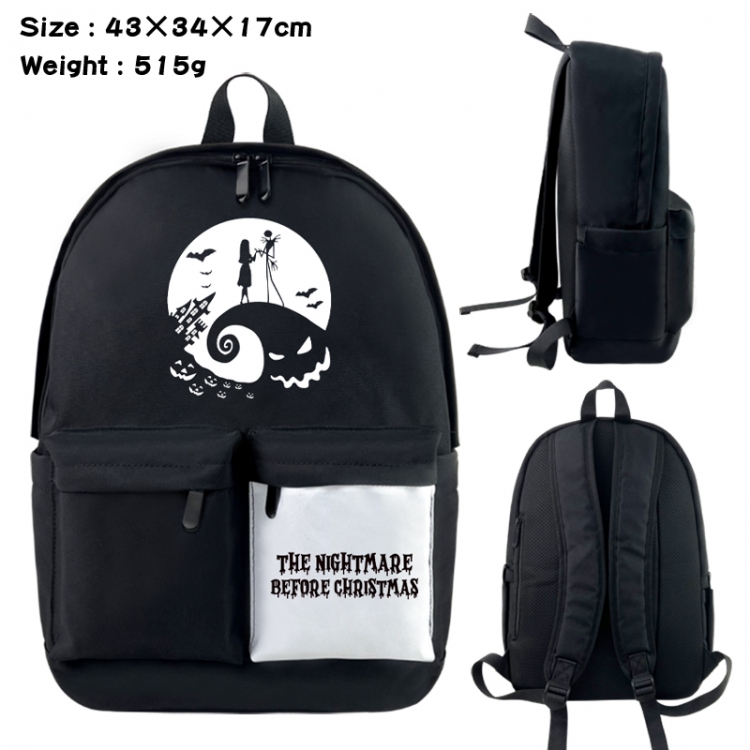 The Nightmare Before Christmas Anime black and white classic waterproof canvas backpack 43X34X17CM