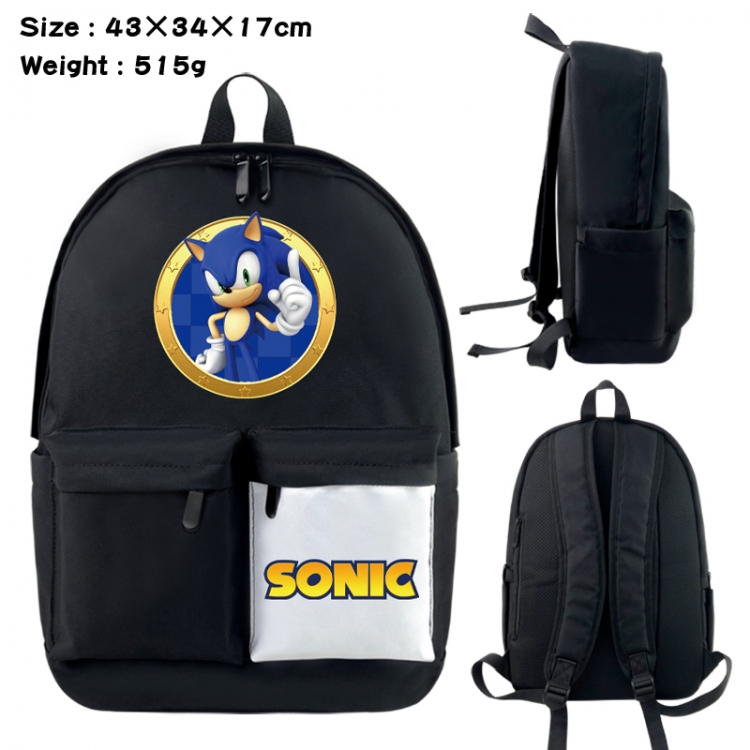 Sonic the Hedgehog Anime black and white classic waterproof canvas backpack 43X34X17CM