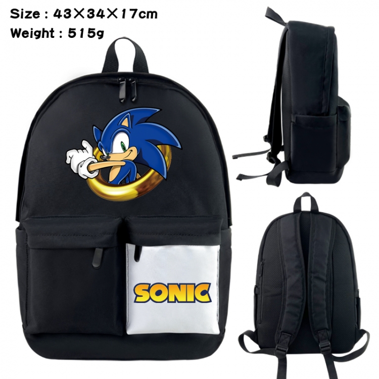 Sonic the Hedgehog Anime black and white classic waterproof canvas backpack 43X34X17CM