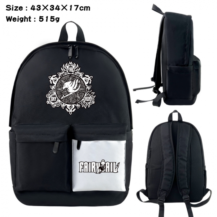 Fairy tail Anime black and white classic waterproof canvas backpack 43X34X17CM