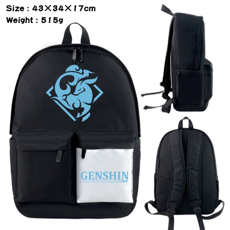 Genshin Impact Anime black and white classic waterproof canvas backpack 43X34X17CM