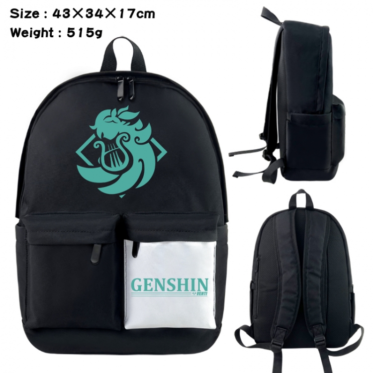 Genshin Impact Anime black and white classic waterproof canvas backpack 43X34X17CM