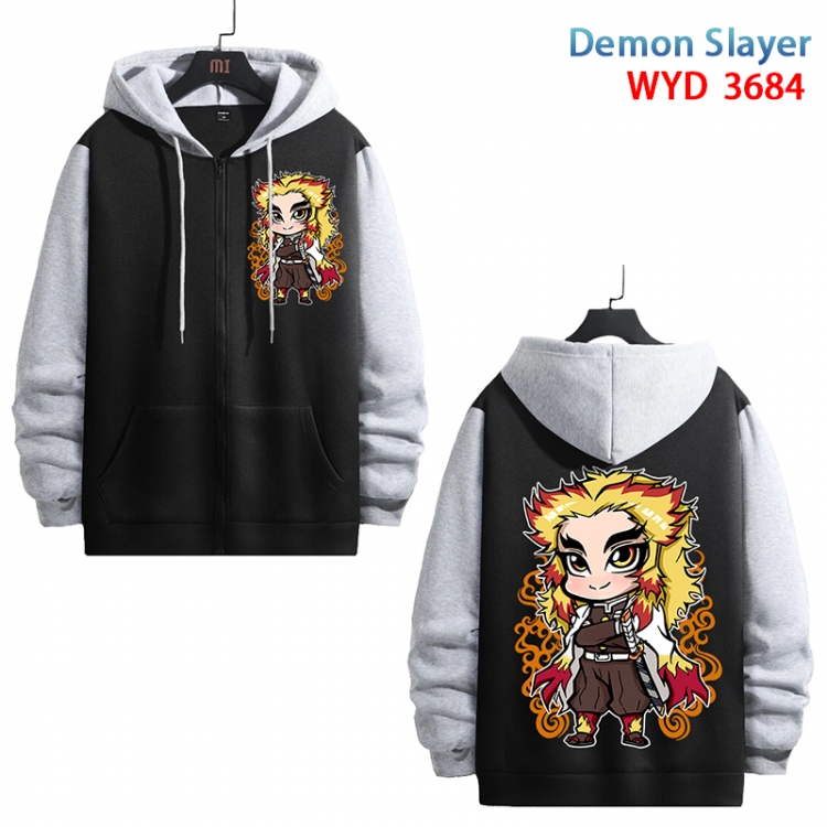 Demon Slayer Kimets Anime black contrast gray pure cotton zipper patch pocket sweater from S to 3XL  WYD-3684-3