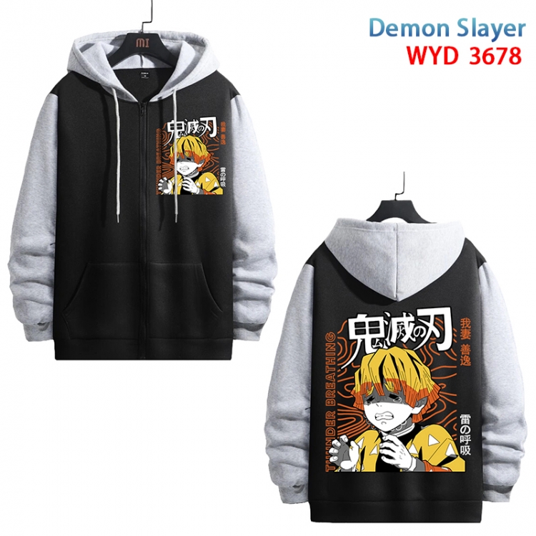 Demon Slayer Kimets Anime black contrast gray pure cotton zipper patch pocket sweater from S to 3XL WYD-3678-3