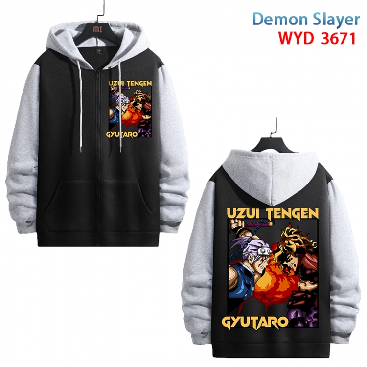 Demon Slayer Kimets Anime black contrast gray pure cotton zipper patch pocket sweater from S to 3XL WYD-3671-3