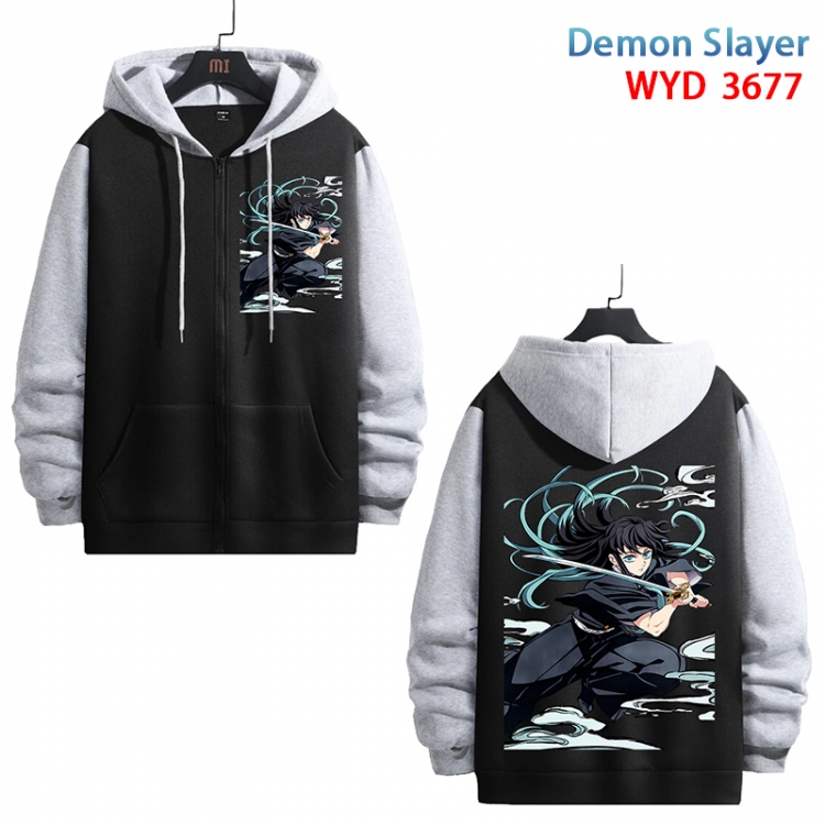 Demon Slayer Kimets Anime black contrast gray pure cotton zipper patch pocket sweater from S to 3XL WYD-3677-3