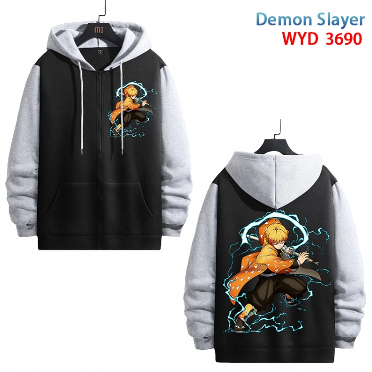 Demon Slayer Kimets Anime black contrast gray pure cotton zipper patch pocket sweater from S to 3XL WYD-3690-3