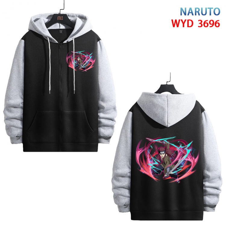 Naruto Anime black contrast gray pure cotton zipper patch pocket sweater from S to 3XL  WYD-3696-3