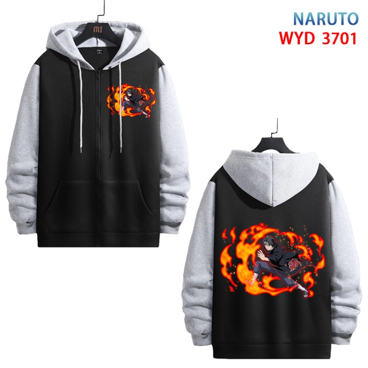 Naruto Anime black contrast gray pure cotton zipper patch pocket sweater from S to 3XL WYD-3701-3