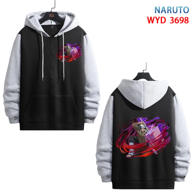 Naruto Anime black contrast gray pure cotton zipper patch pocket sweater from S to 3XL WYD-3698-3