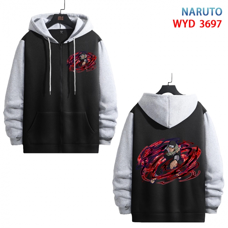 Naruto Anime black contrast gray pure cotton zipper patch pocket sweater from S to 3XL WYD-3697-3