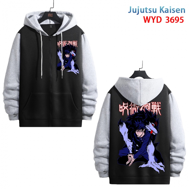 Jujutsu Kaisen  Anime black contrast gray pure cotton zipper patch pocket sweater from S to 3XL WYD-3695-3