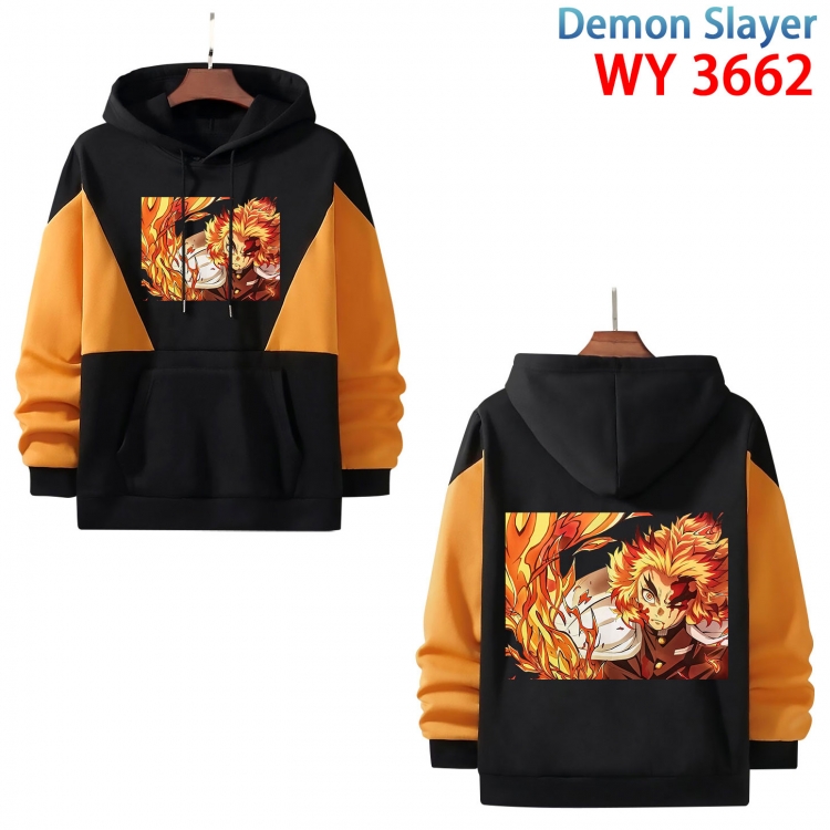 Demon Slayer Kimets  Anime black and yellow pure cotton hooded patch pocket sweater from XS to 4XL WY-3662-3