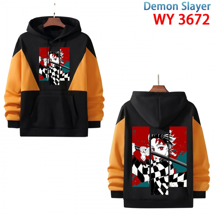 Demon Slayer Kimets  Anime black and yellow pure cotton hooded patch pocket sweater from XS to 4XL  WY-3672-3
